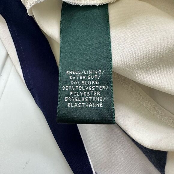 Ralph Lauren Navy White Striped Cap Sleeve Ruched Waist Drape Neck Dress sz‎ 12 - Picture 9 of 12